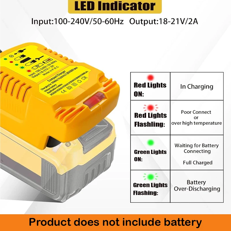 2A Battery Charger Replacement for Dewalt 18V 20V 60V Lithium Battery DCB200 DCB609 DCB105 Battery Mini Portable Charger