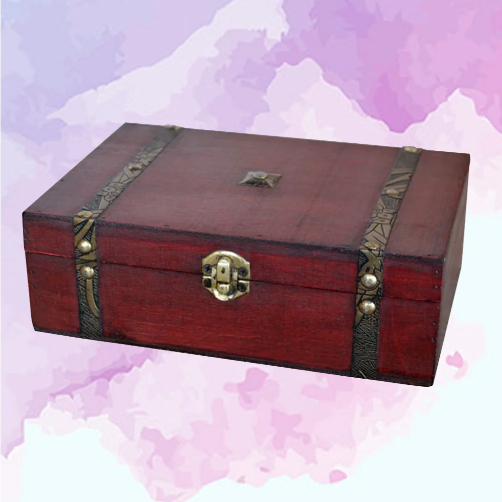 Rusty Bronze Fasteners Vintage Wood Box Carved Jewelry Storage Organizer Files Daily Articles Gift Wooden Treasure Case
