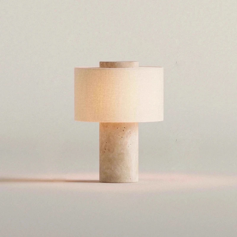Luxe Bedlamp Natuurlijke Marmeren Draagbare Tafellamp Stoffen Lampenkap Aanraakdimbaar Bureaulamp Woonkamer Slaapkamer
