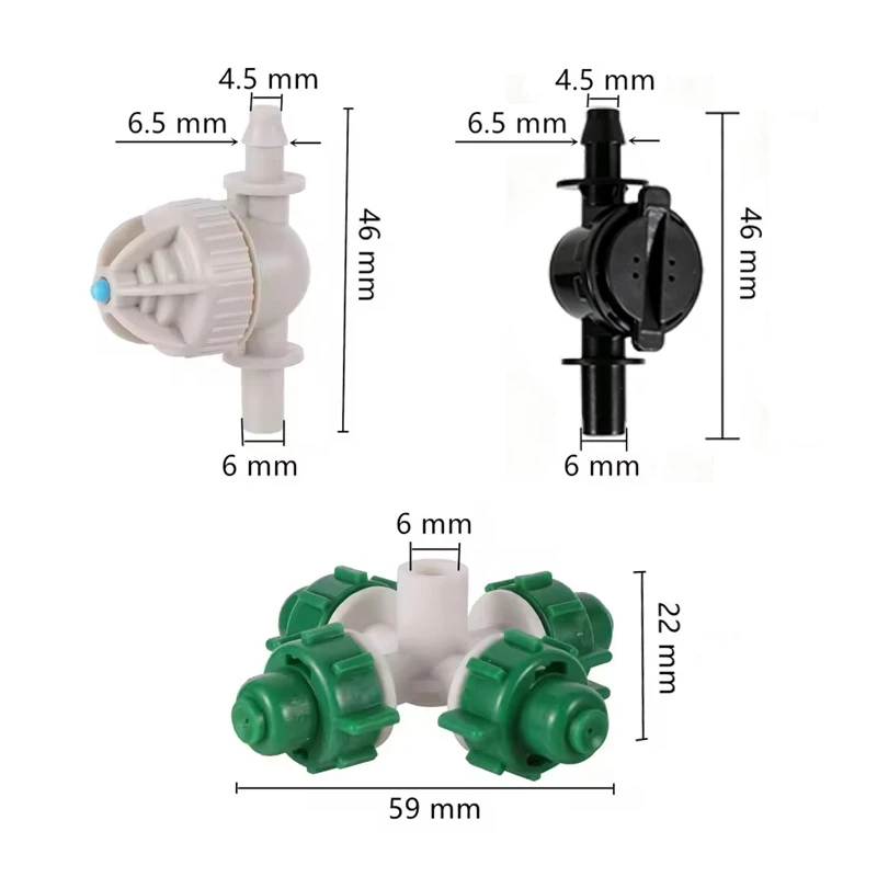 4-Way Cross Misting Nozzle With 6mm to 4.5mm Barbed Anti Drip Connector Garden Farm Irrigation 4/7mm Hose Watering Kit