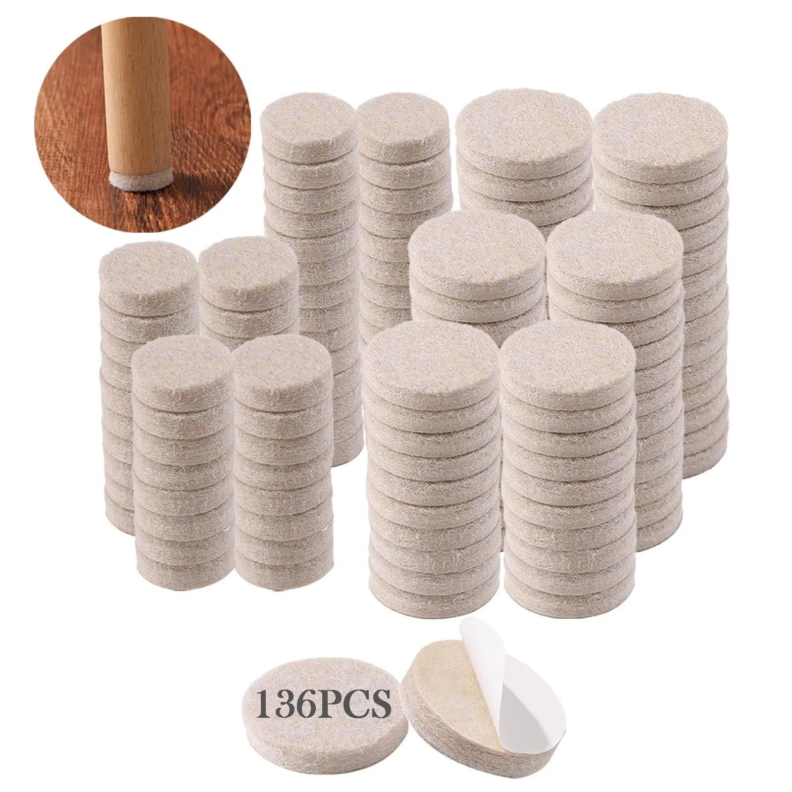 

136PCS Felt Furniture Pads for Hardwood Floors - Self Adhesive Chair Felt Pad, Furniture Feet Floor Protectors, Anti Scratch