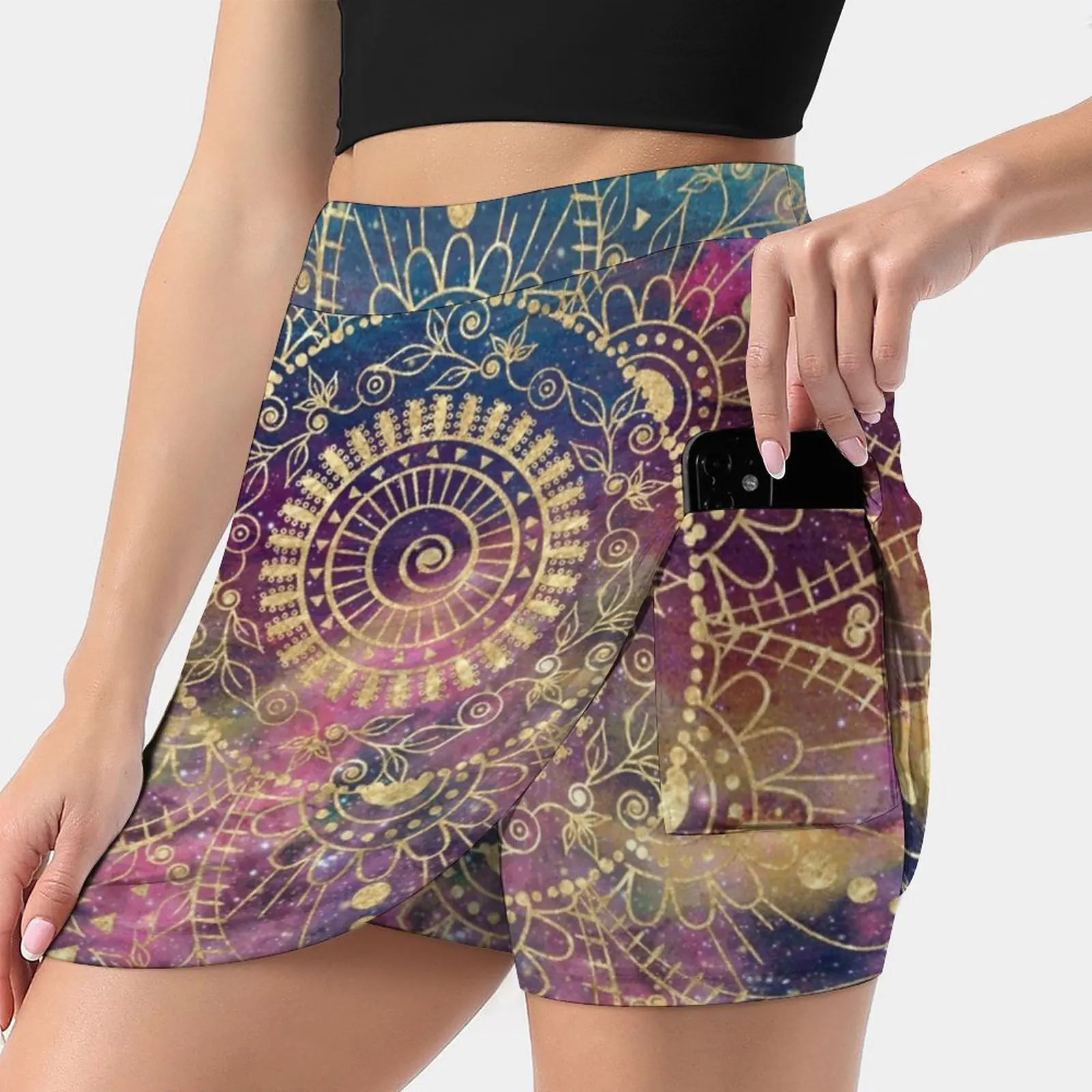 

Gold Watercolor And Nebula Mandala Women's skirt With Hide Pocket Tennis Skirt Golf Skirts Badminton Skirts Running skirts