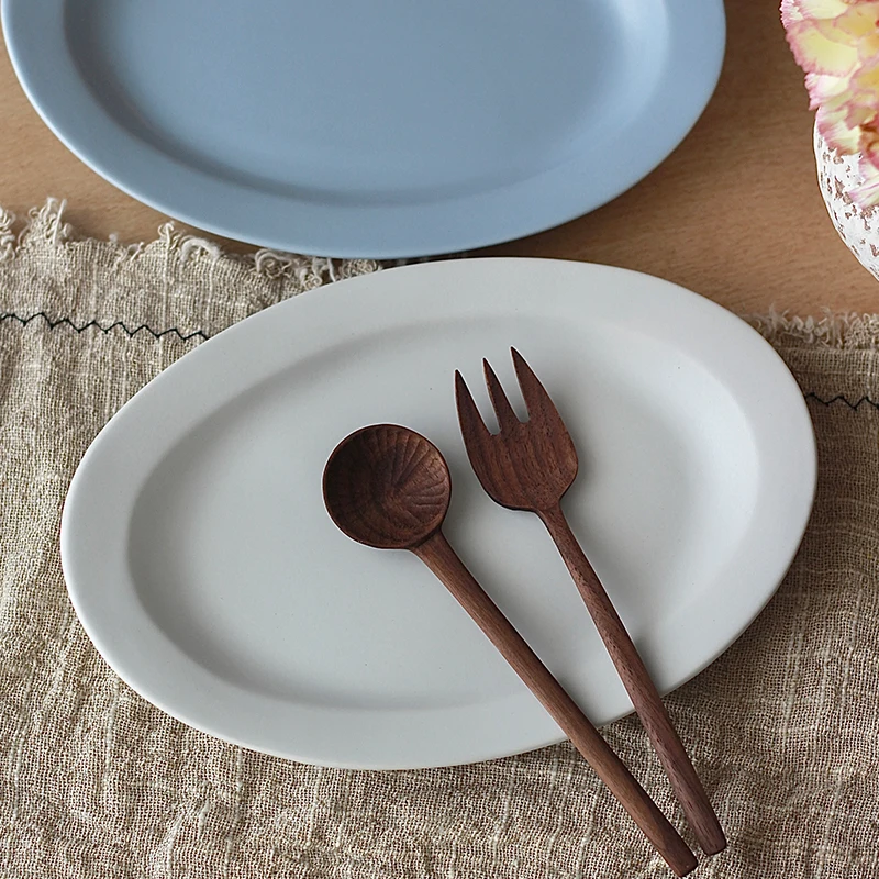 

Korean-style Simple Oval Plate Solid Colour Matte Western Food Spaghetti Dinner Plates Underglaze Breakfast Dessert Fruit Plate