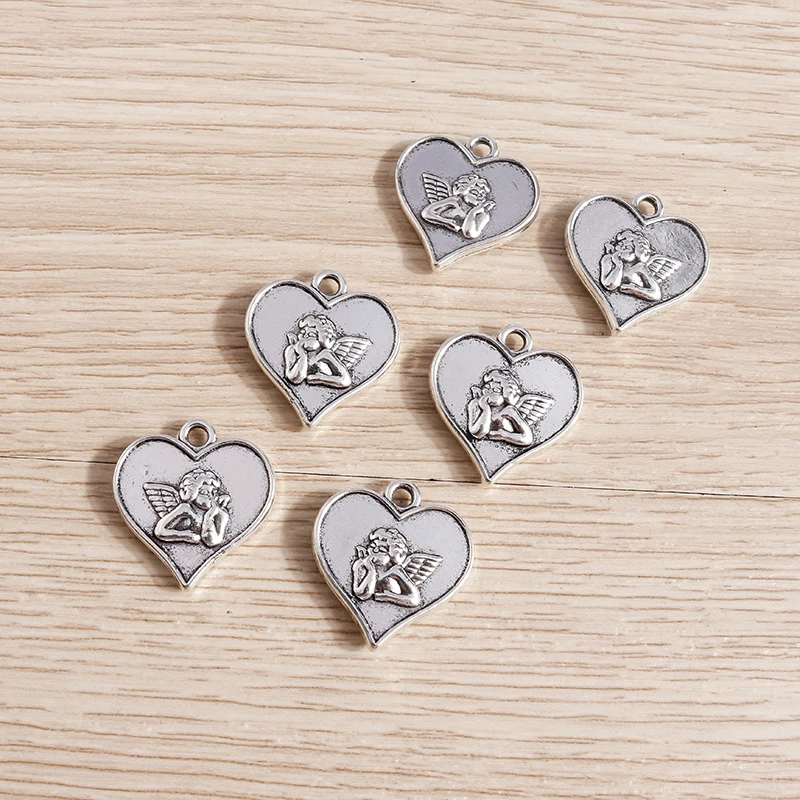Tusember 10 Stück 18 x 19 mm Legierungsanhänger aus Metall, Engelsanhänger für handgefertigte Ohrringe, Halsketten, Schlüsselanhänger, Bastelbedarf – Detail 4