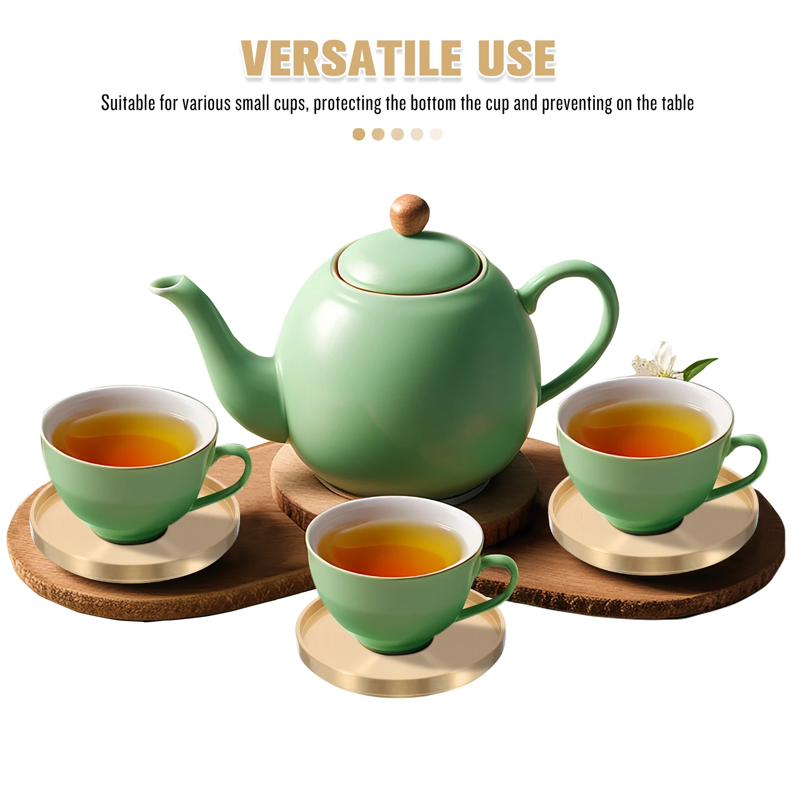 2pcs Brass Tea Cup Coaster Heat-Resistant Golden Round Cup Pad For Home Coffee Shop Tabletop Protection Decorative Insulated