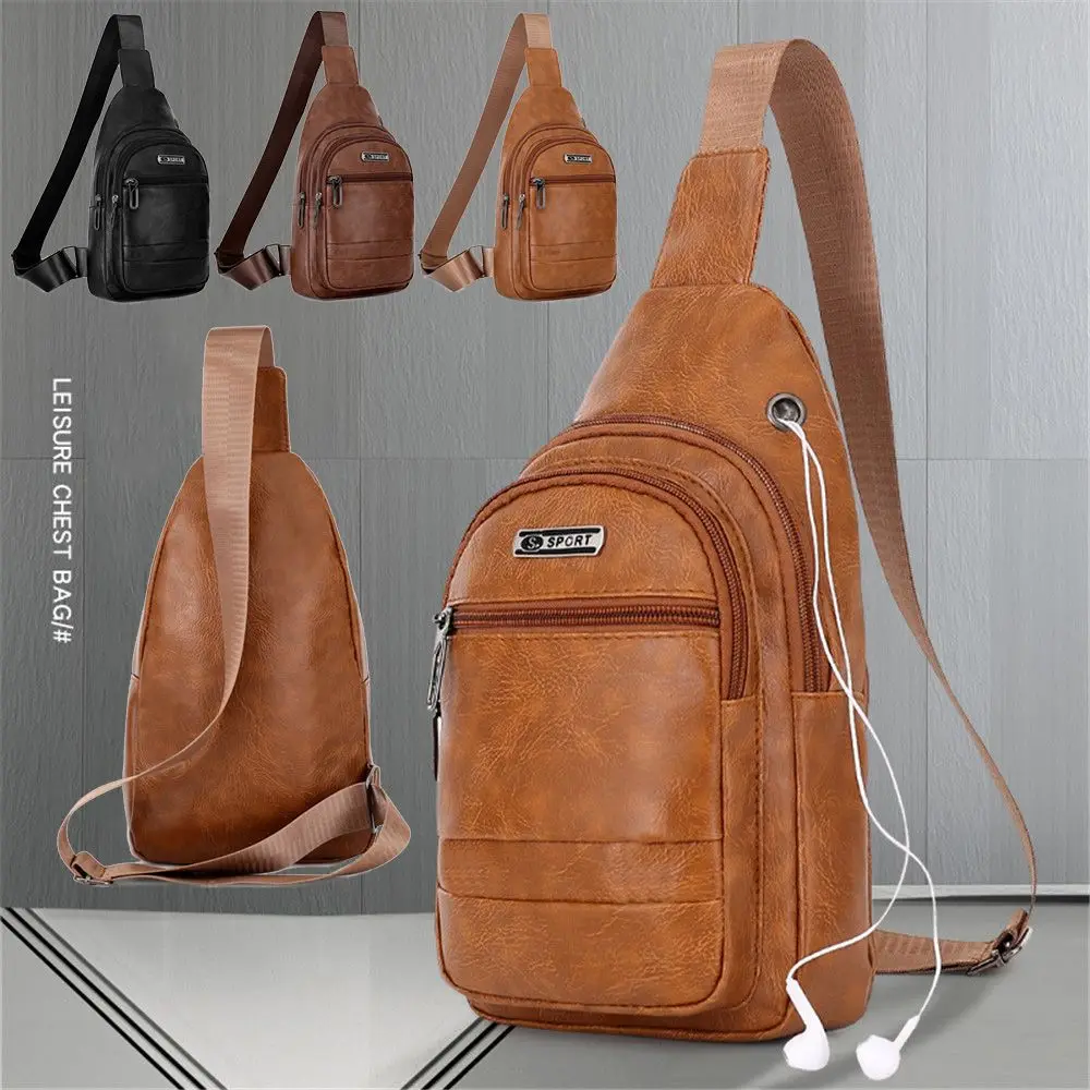 

Fashion Crossbody Boby Men Women Zipper Pack Multipurpose Leather Chest Bag Sling Shoulder Bag