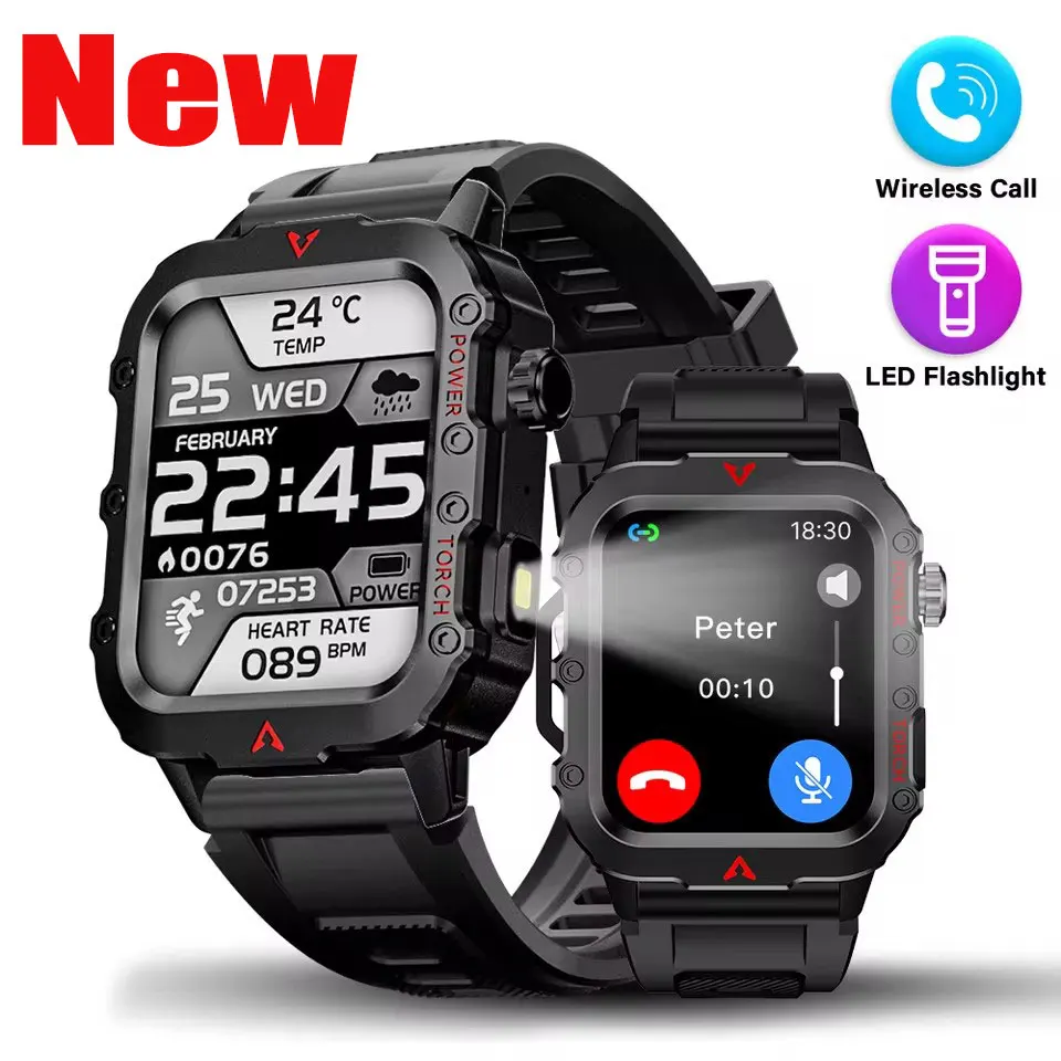 2025 New Men Sports Smart Watch 1.71 Screen Blood Oxygen Bluetooth Talking Watch Multi Sport LED Flashlight Outdoor Smart Watch