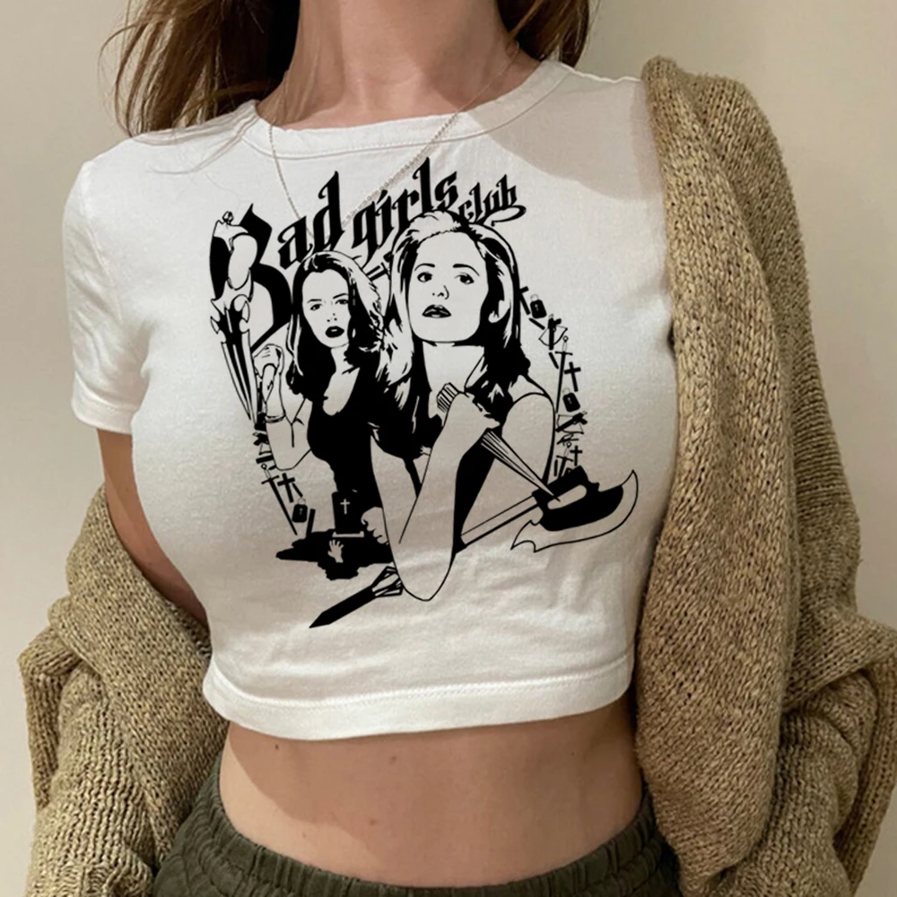 Bad Girls Club Women T Shirt Aesthetic Clothes Crop Top Y2k Gothic Grunge Vintage Streetwear 90s 2000s Cropped Female