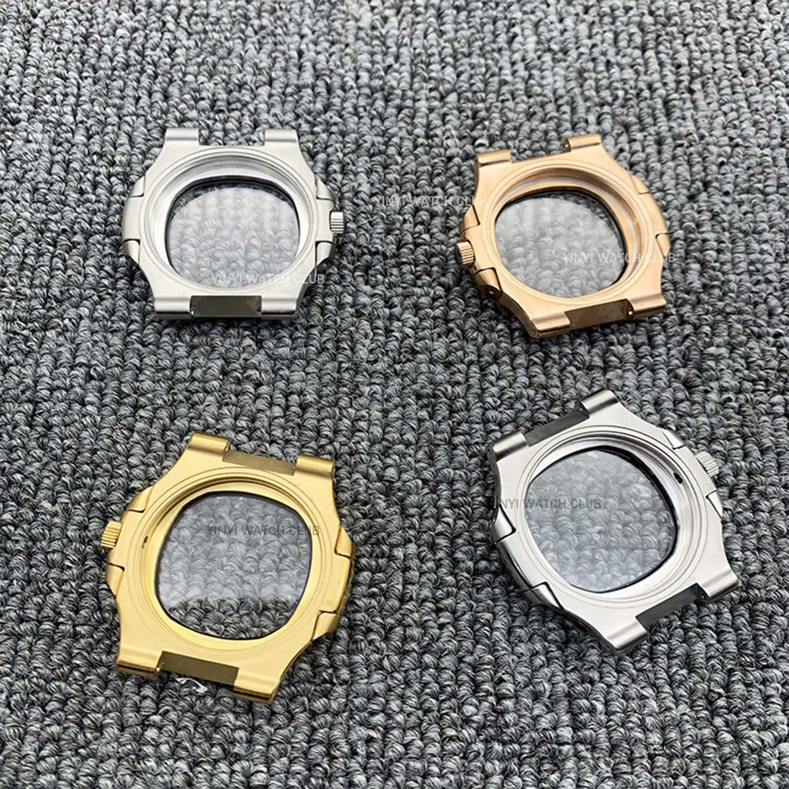 42MM Watch Case Gold Sliver Diamond Set Transparent bottom for Miyota 8215, 821A Mingzhu dg2813 dg3804 Movements Nautilus Case