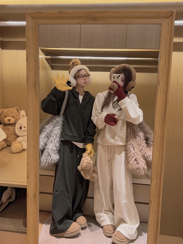 

Комплект Yukiss: толстовка с капюшоном на флисовой подкладке и плиссированные брюки из махровой ткани, 0 г, женский повседневный осенний модный комплект