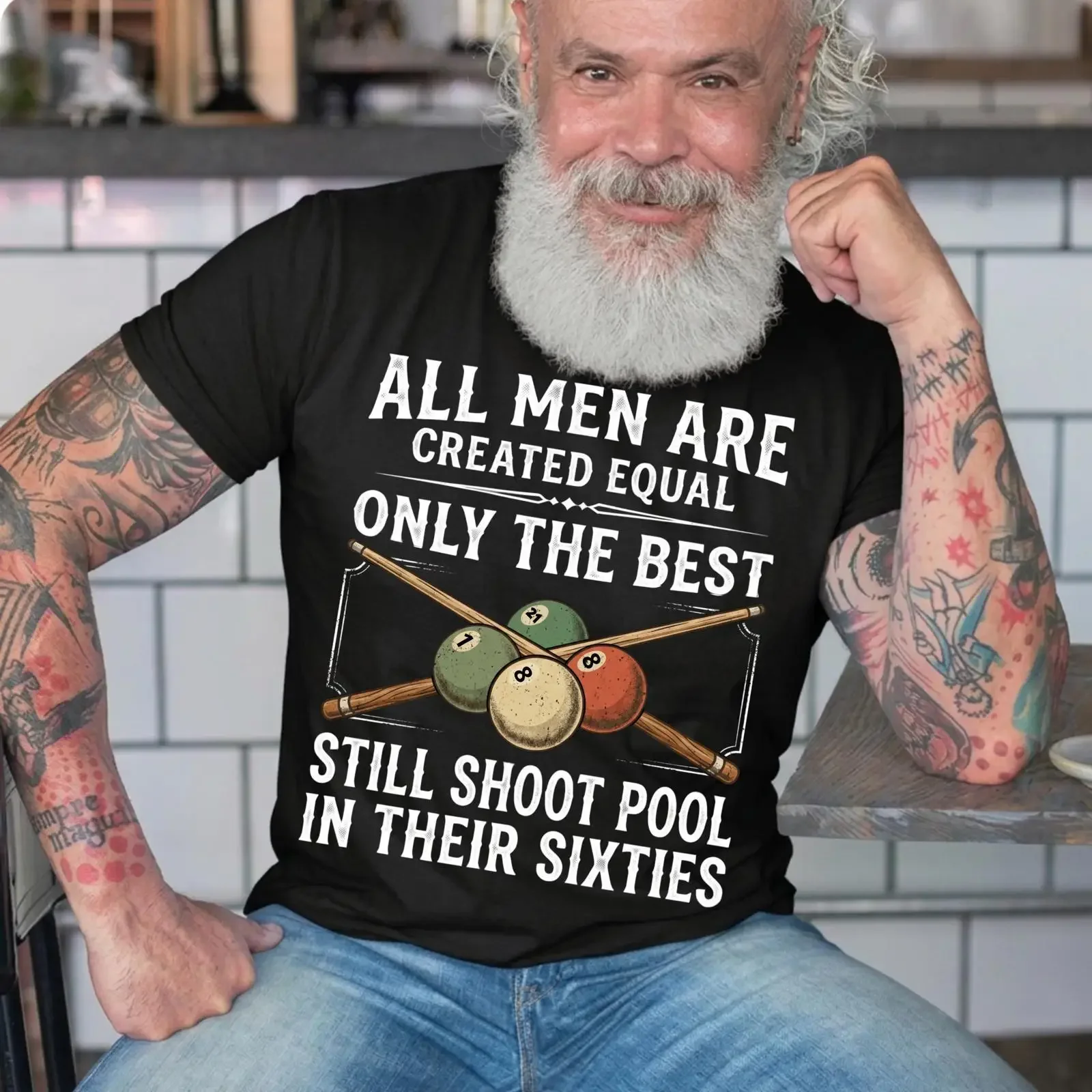 Funny Billiards T Shirt Best Men Shoot Pool In Their Sixties Player 60th Birthday for Lover Dad vintage Washed Stretched