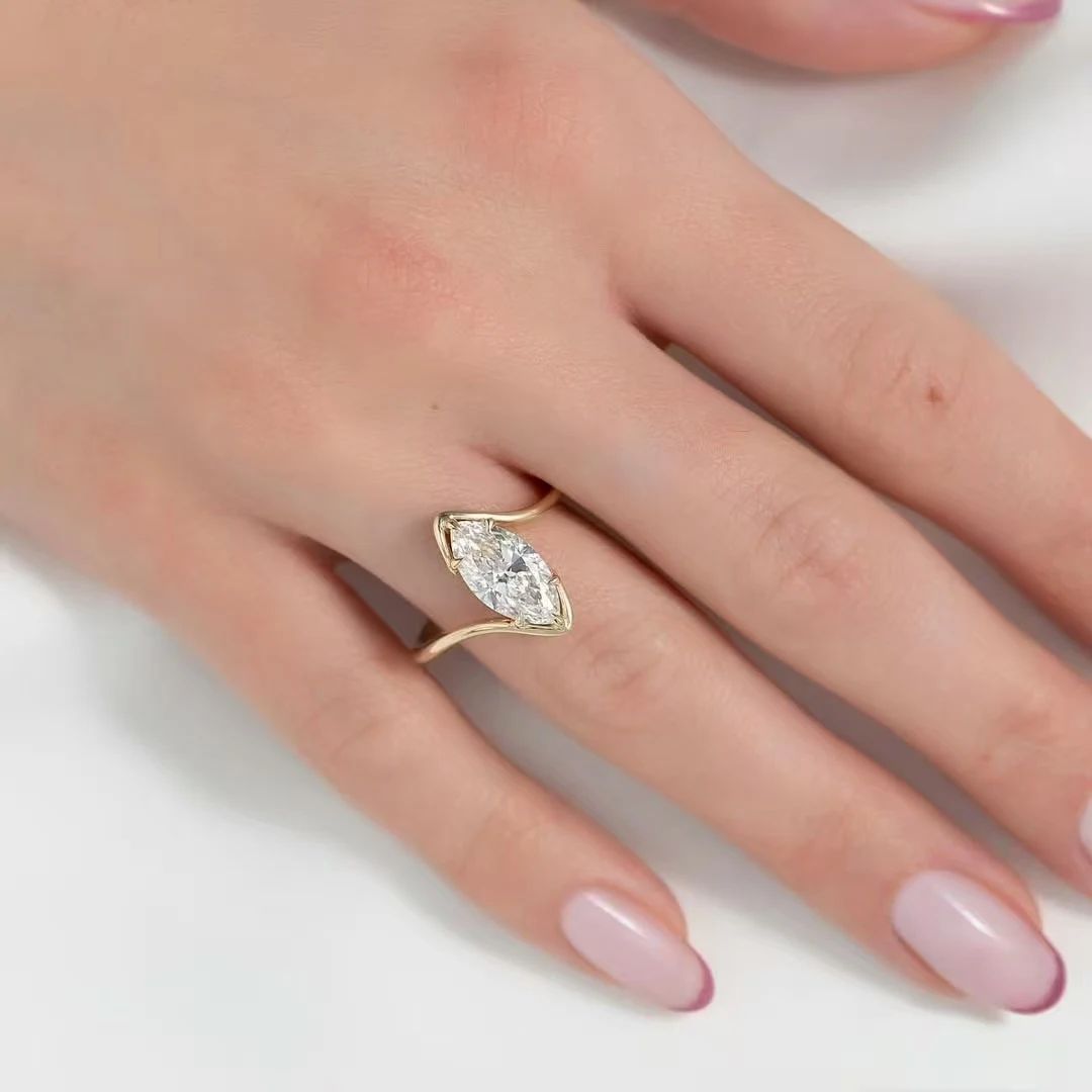 Marquise Cut Moissanite Wedding Set, Designer 18K 14K 9K & PT950 Platinum Matching Bands, Custom Engagement Rings for Couples