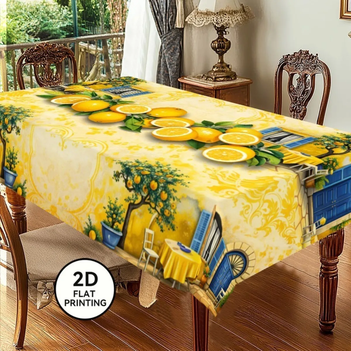 Lemon Town pattern tablecloth, bringing Mediterranean sunshine to the dining table, rectangular polyester fabric