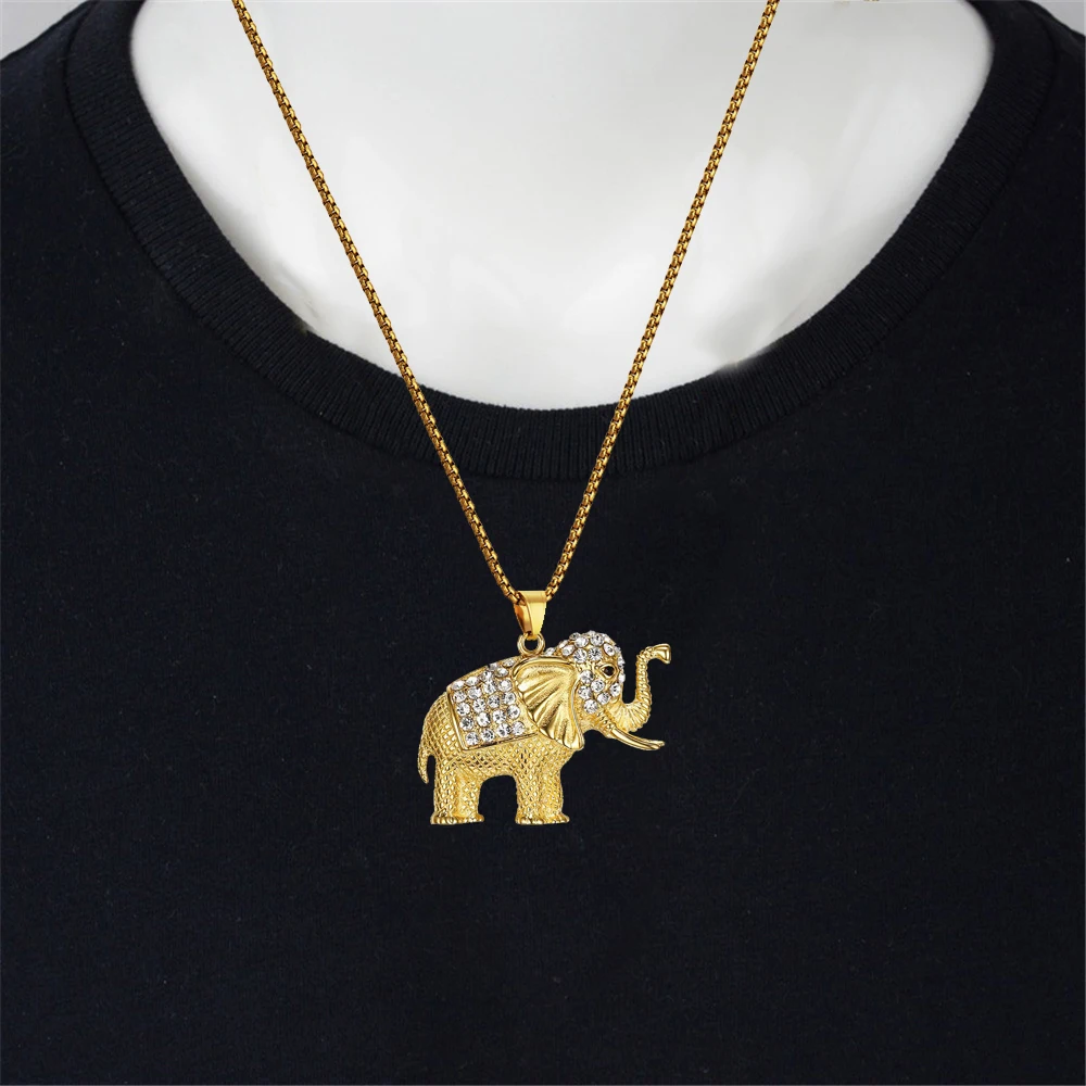 

Punk Iced Out Bling Elephant Pendant Gold Color Stainless Steel Animal Necklace For Women Men Fashion Party Jewelry Gift 2025