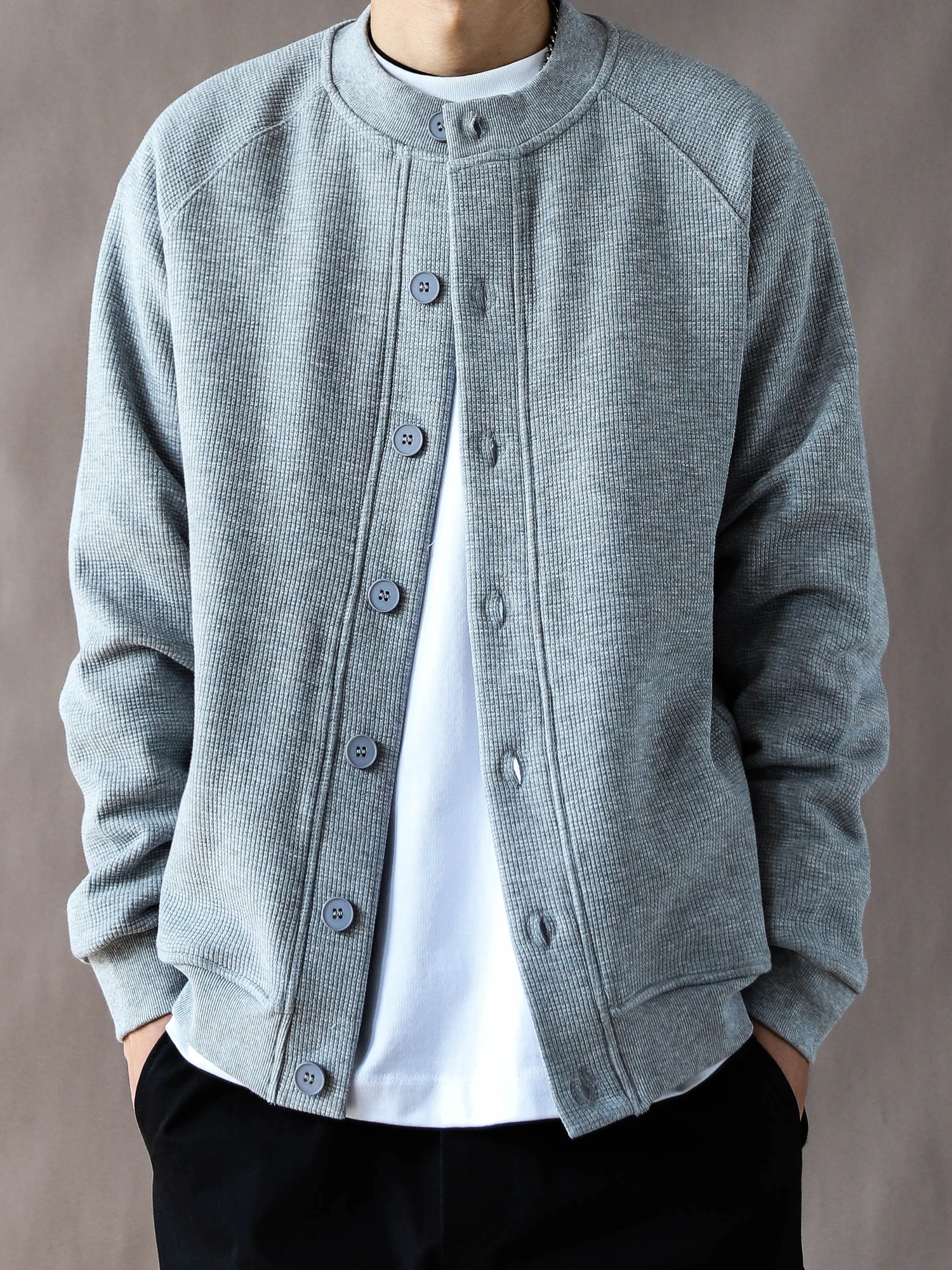 

Мужская толстовка в американском ретро-стиле, весна-осень, свободный крой, повседневная, новинка 2025 года, уличный стиль, с отложным воротником, светло-серая