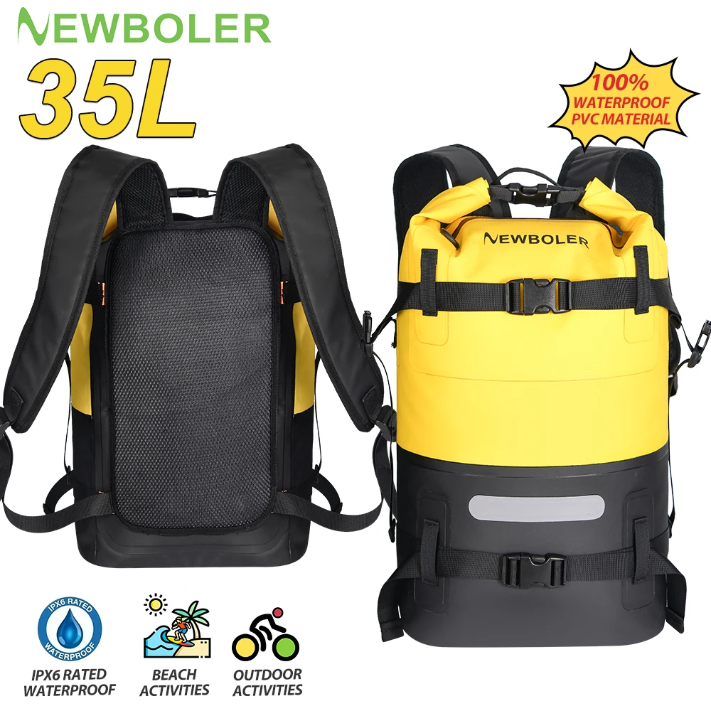NEWBOLER 35L PVC Waterproof Dry Bags With Wet Pocket Backpack For Kayaking Boating Swimming Outdoor Sports Bag