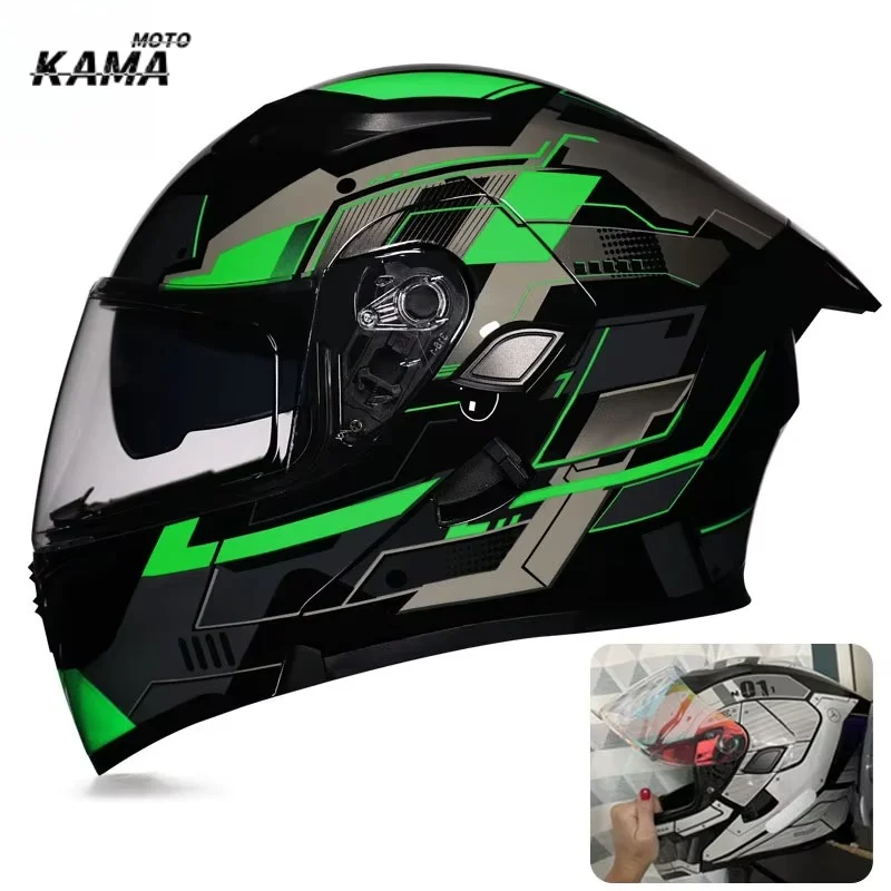 ORZ New Double Lens Flip Helmet Abs Full Face Motorcycle Off Road Motorcycle Racing Helmet Personalized Tail Wing Casco Capacete