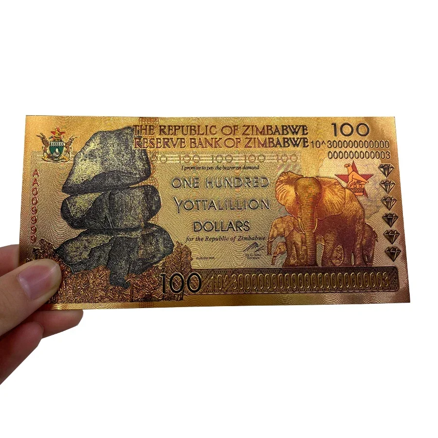 Classic 100 YOTTALILION  Dollars Zimbabwe 24K Gold or Silver Banknote with UV Light for Collection Gift