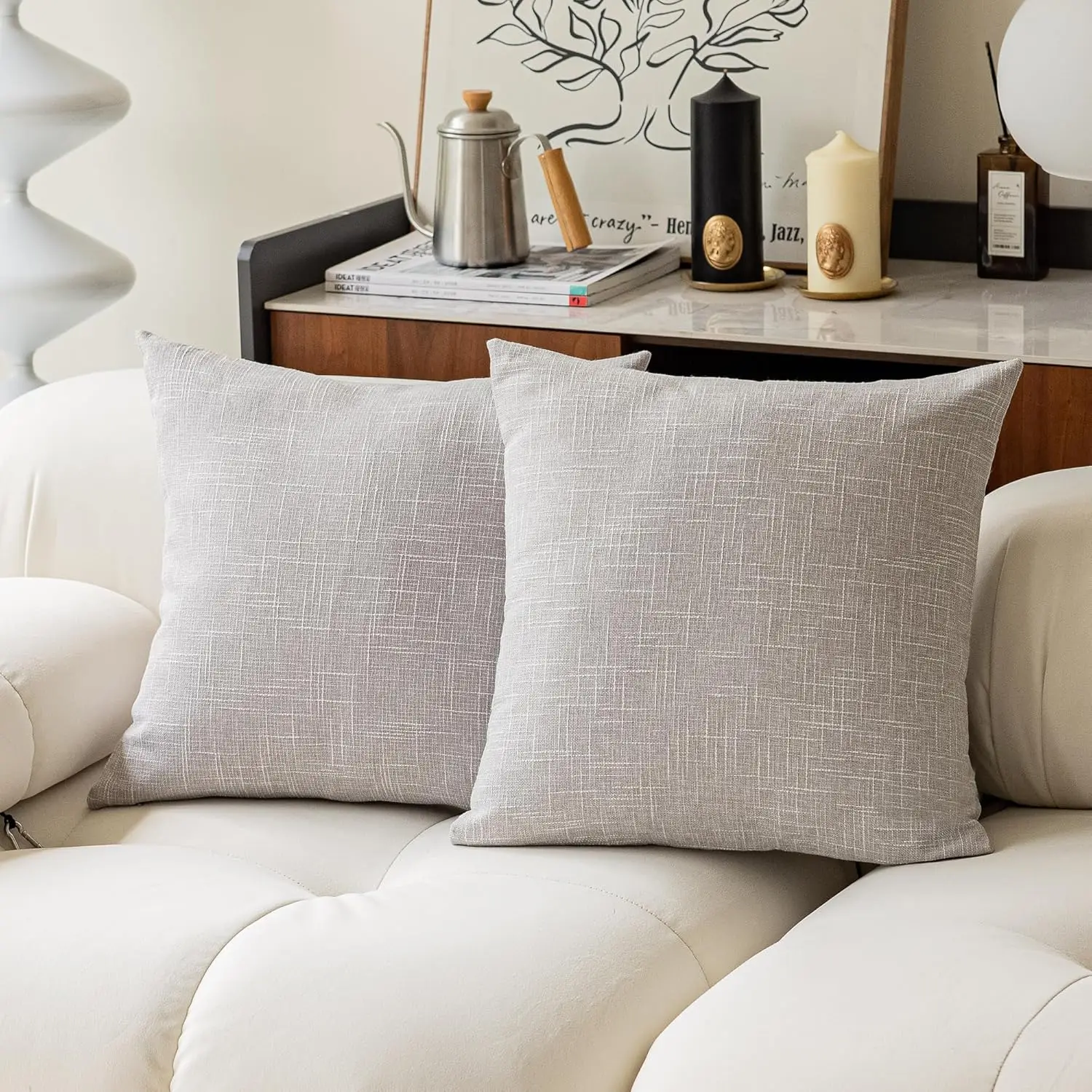 

Kevin Textile Set Of 2 Decorative Linen Throw Pillow Covers Cushion Case Farmhouse Pillowcase For Couch Sofa Bed, (20 X 20 H,