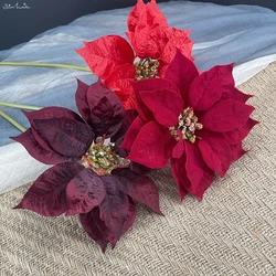 SunMade Red Christmas Flower Artificial Flower Xmas Tree Accessaries Home Party Decoration Red Flowers Wedding Decor Flores