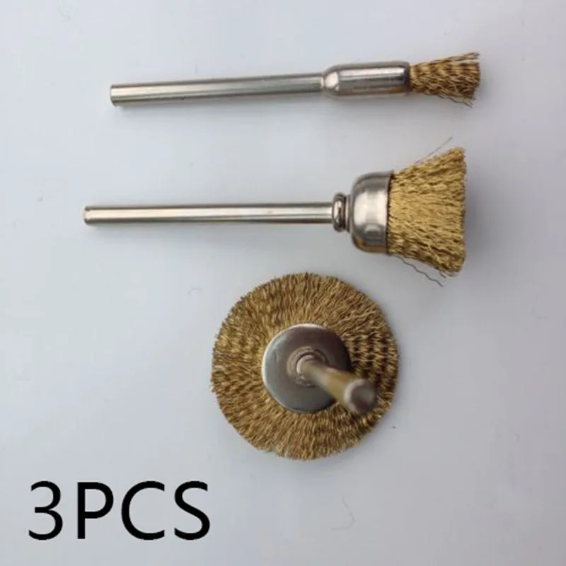 3 PCS Copper Wire Brass Drill Brush Set Cleanning Rust Paint Remover Rotary Tool Metal Cleaning Deburring Dust Power Tool