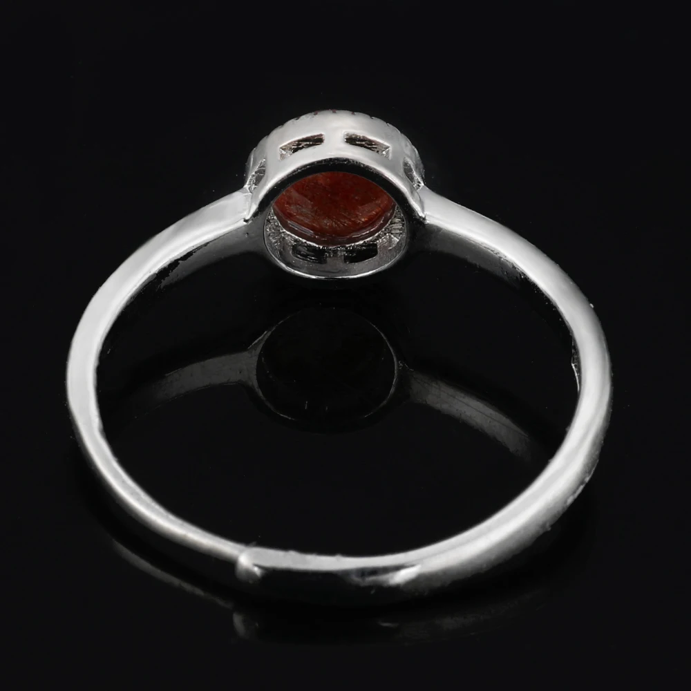 100% natural rutilated quartz gemstone Ring Women's adjustable copper silver plated ring Party jewelry Round Lucky Stone