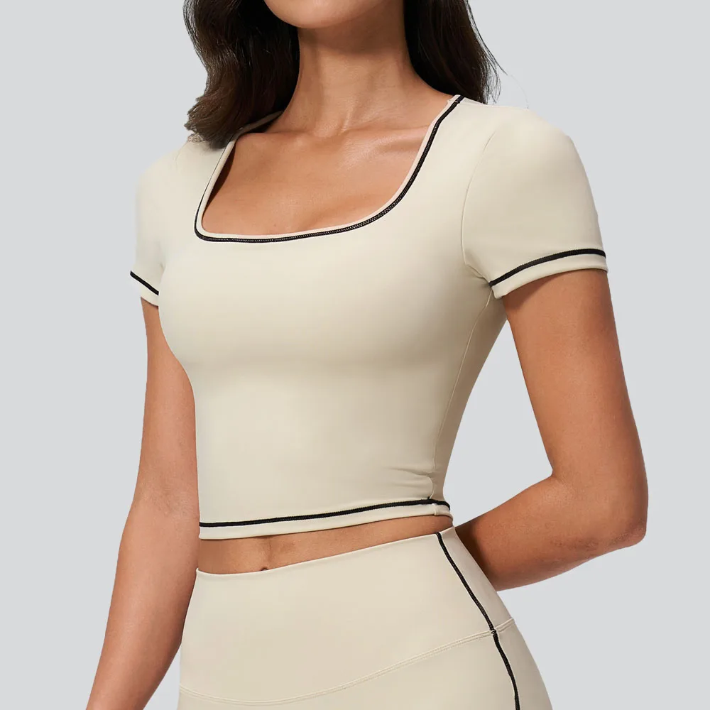 Women Clothes Yoga Top Sport T Shirts Workout Fitness Exercise Short Sleeved Yoga Top Gym Running Sportswear Sports Fitness Top