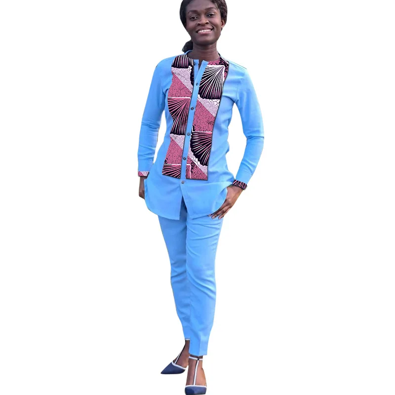 Women Ankara Outfits Shirts Patch Pants Nigerian Fashion Lady's Tops Set African Occasion Wear