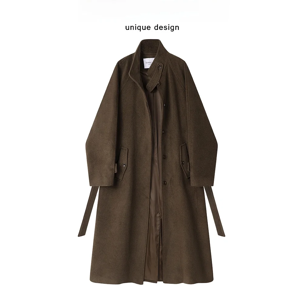 

Ele винтажное шерстяное пальто с ленивым воротником и высокой модой, осенне-зимняя верхняя одежда, универсальная повседневная корейская версия, длинный све