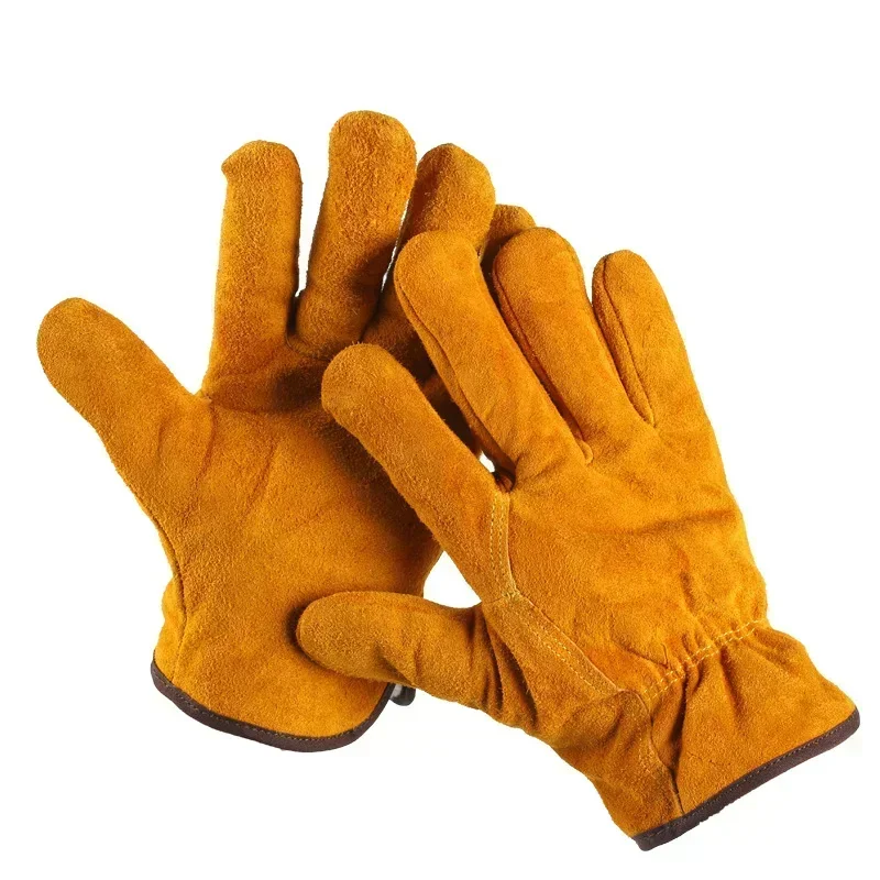 Upgrade New 1 Pair, Cowhide Leather Gloves, Durable Women Men Work Gloves, Hand Protection Wear For Welding Safety, Gardening, D