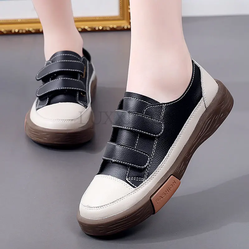 Women Flats Lace Up Female Walking Shoes Genuine Leather Slip-On Non-slip Solid Mujer Women Sneaker Comfortable Casual Shoes