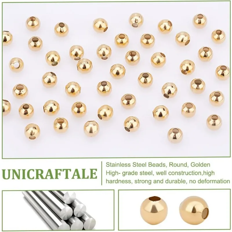 400pcs 4mm Golden Round Spacer Beads 304 Stainless Steel Loose Beads Rondelle Small Hole Spacer Bead Smooth Beads Finding