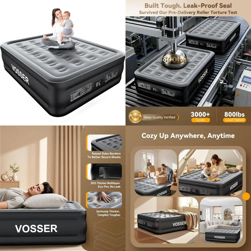 Self-Inflatable Full Size Air Mattress with Built-In Pump, 18 Height, Portable for Home and Travel, Supports Up to 660 lbs, Blac