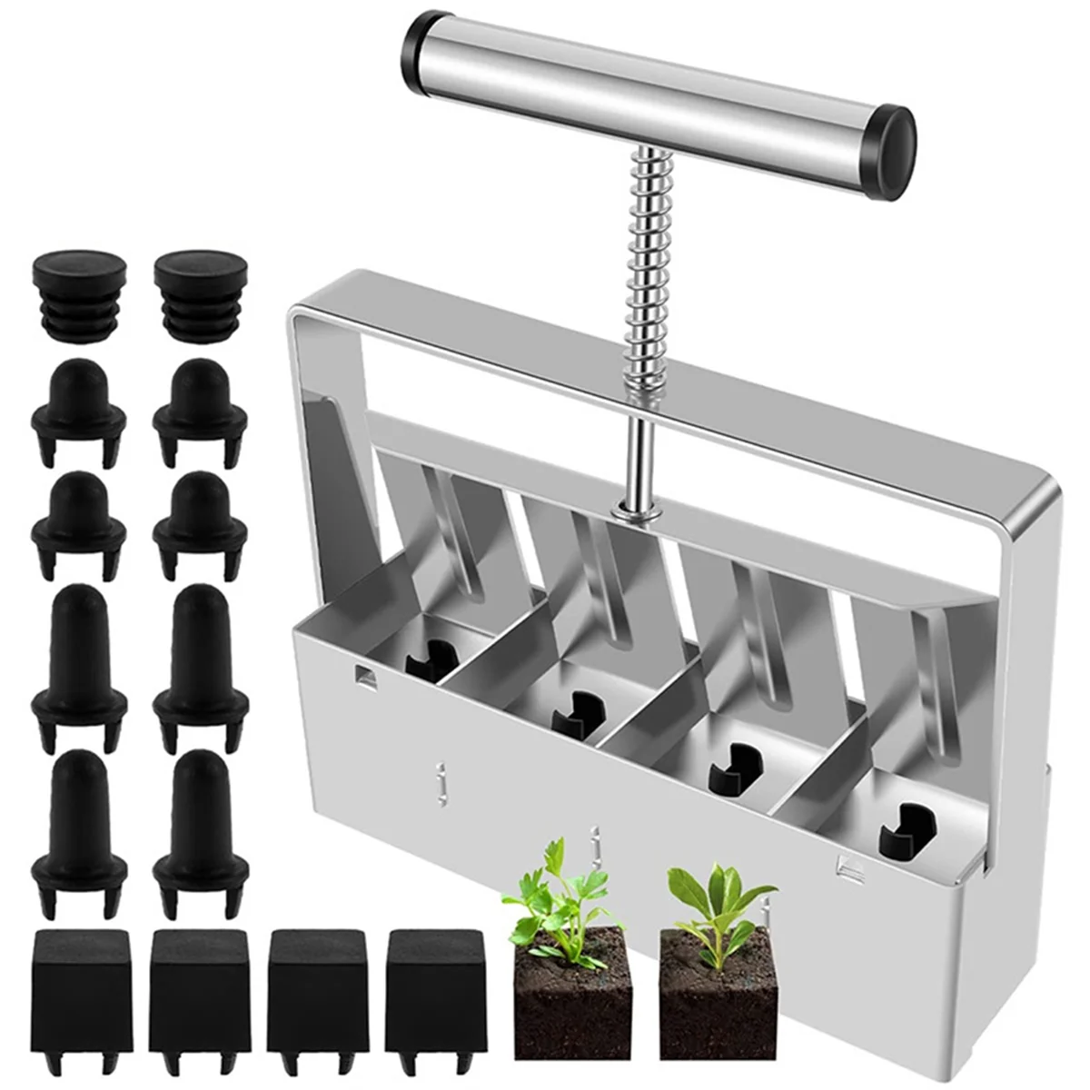 B08B-Soil Blocker with Seed Pin, Handheld Soil Blocking Tool, Handheld Seedling Incubator for Seed Starting,Garden