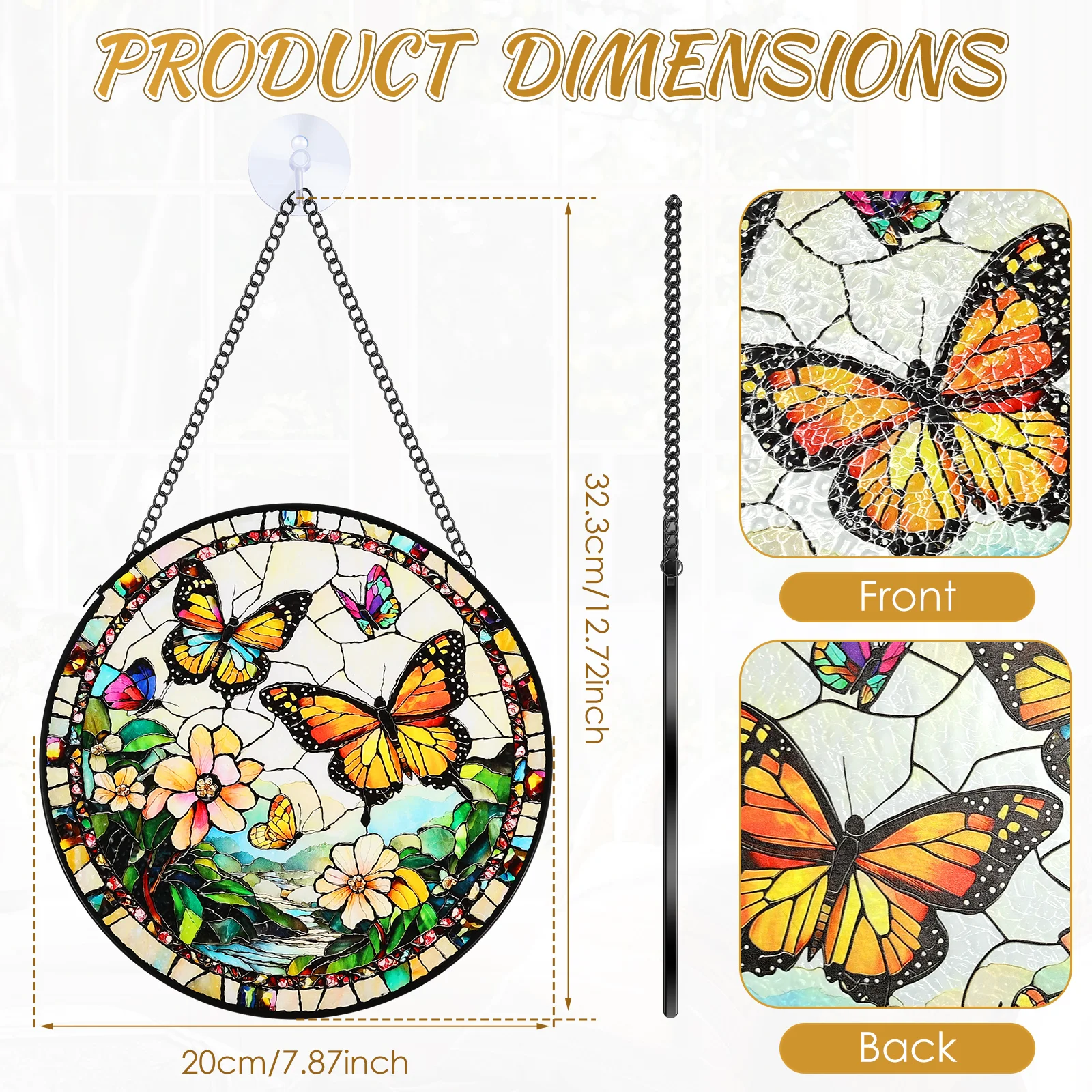 Stained Glass Suncatcher Double Sided Window Suncatcher Water Resistant Hanging Sun Catcher for Window Garden Balcony Home Decor