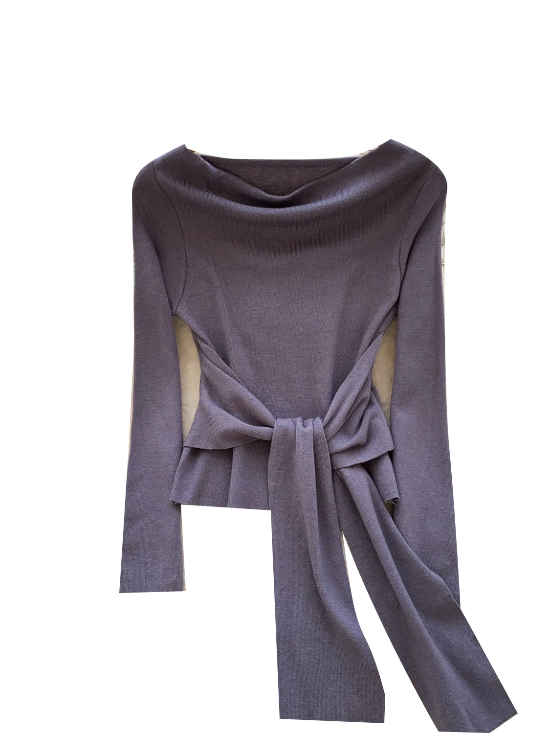 Ele T-shirt lunga slim fit dal design coreano da donna Autunno con cintura in vita che dimagrisce Top versatile