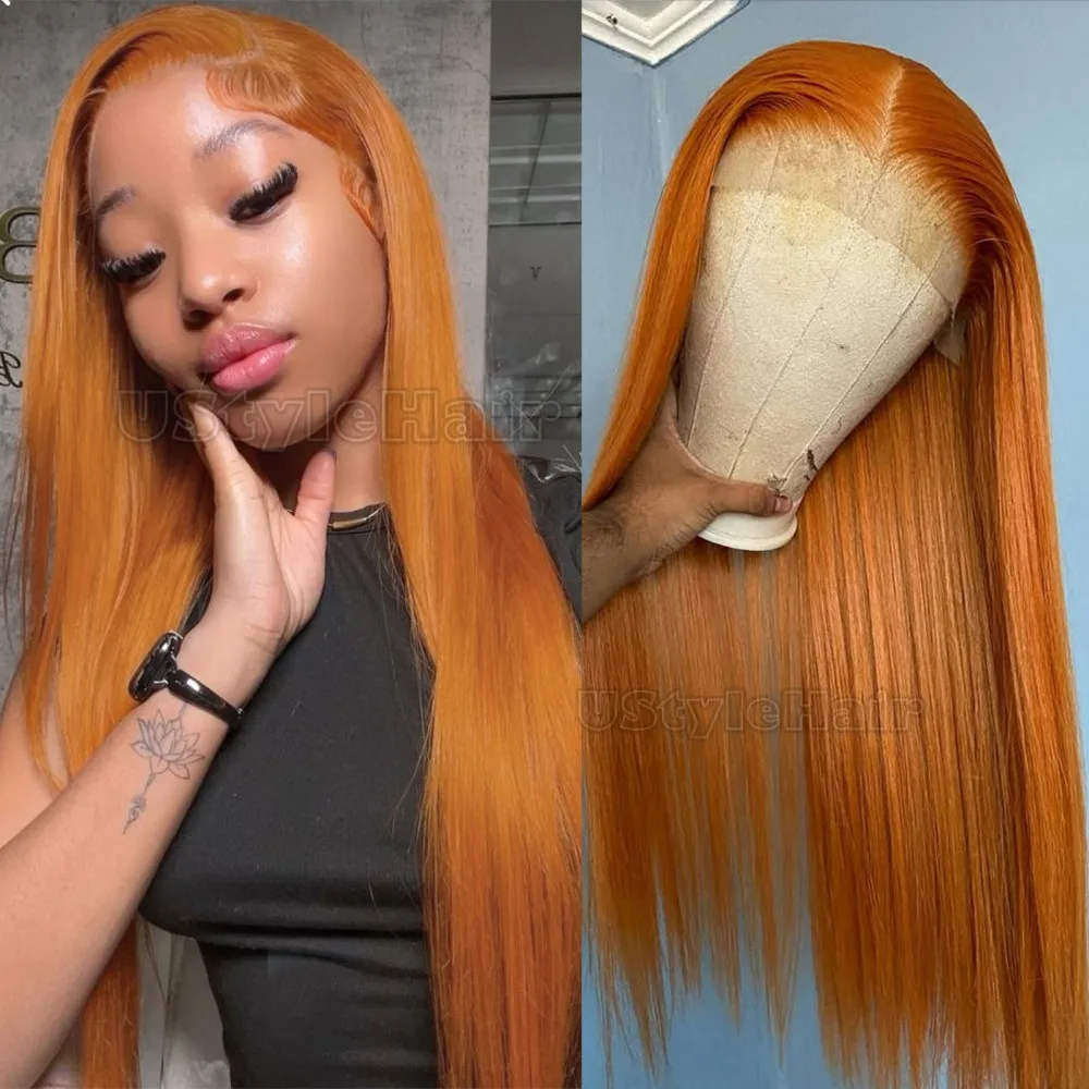 

Orange Straight Wig Lace Front Wig 13x4 Synthetic Long Silky Straight Wigs for Women Middle Part Natural Hairline Daily Cosplay