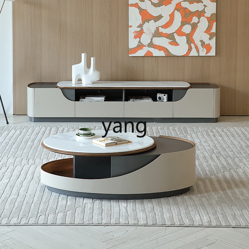 Yjq Coffee Table TV Cabinet Combination Modern Minimalist Living Room Microlite round Tea Table