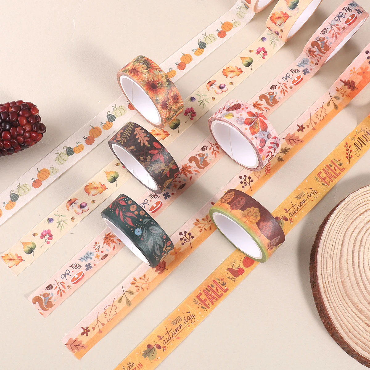 10ロール/箱、秋をテーマにした和紙テープ、DIYノート、フォトフレーム、ギフトボックスの装飾に最適、絶妙なギフト