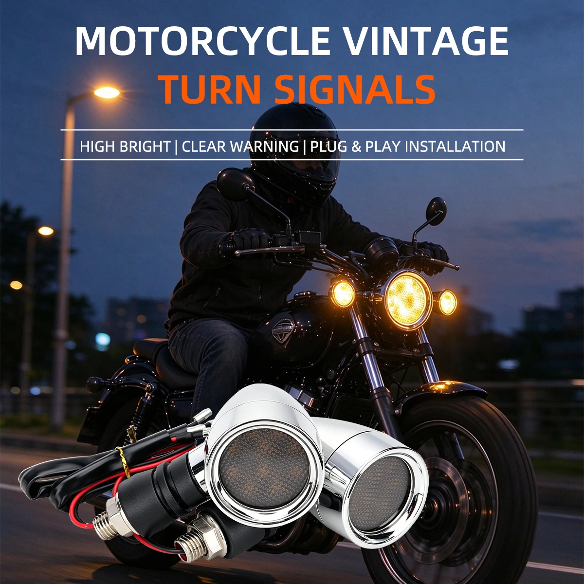 1pair Universal Motorcycle 12V Amber Mesh Lens Bullet Style LED Turn Signal Brake Light Driving Light Tail Light Indicator Light