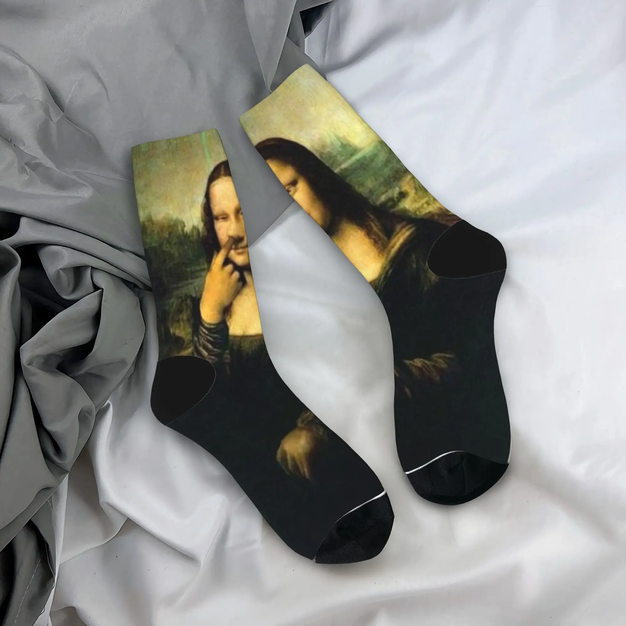 Funny Pick Nose Mona Lisa Socks Autumn  Stockings Modern Men's Comfortable Socks Graphic Running Sports Anti Skid Socks