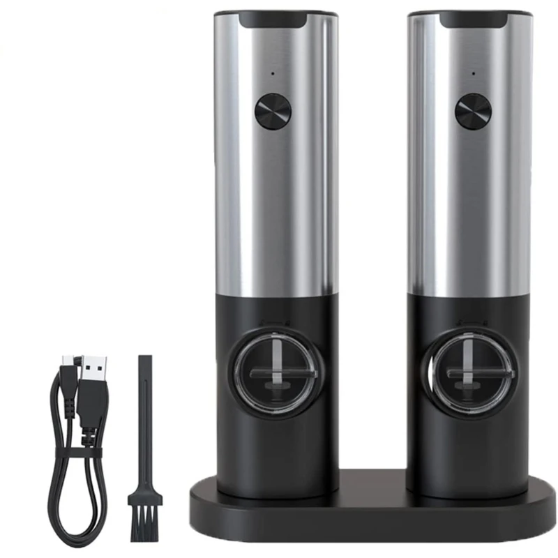 

Rechargeable Electric Salt and Pepper Grinder Set Automatic Salt Pepper Mill Refillable with Charging Base LED Light