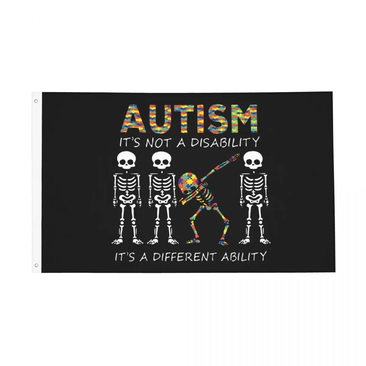 

Autism It's A Different Ability Dabbing Skeleton Flags Durable Indoor Outdoor Banner Autismo Grommets Hanging Decoration 3x5 FT