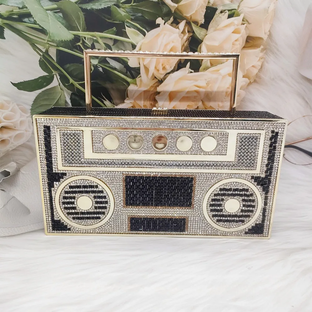 DGPEAFOWLRadio Evening Clutch Bag Color Diamonds Women Bridal Wedding Metal Handle Shiny Rhinestone Purse And Handbags Designer