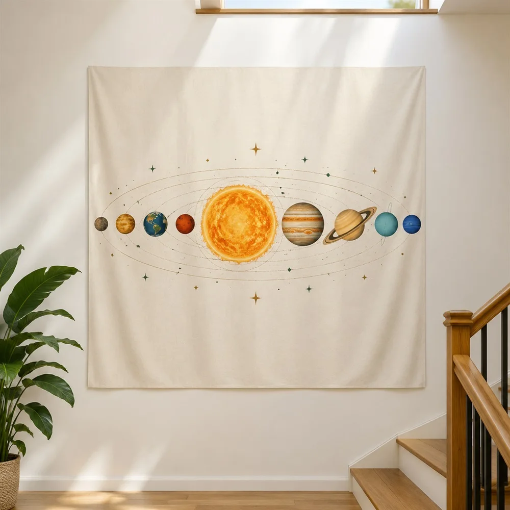 VIKAMA Solar System Chart Tapestry Wall Hanging, Astronomy Print Wall Art, Cosmic Decor for Bedroom Study Living Room Kids Room