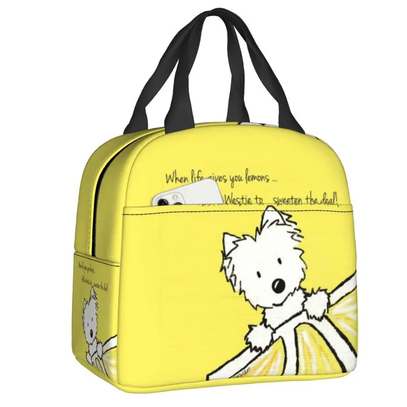 Life Lemons Westie Dog Insulated Lunch Bags for Women West Highland White Terrier Portable Cooler Thermal Food Lunch Box School