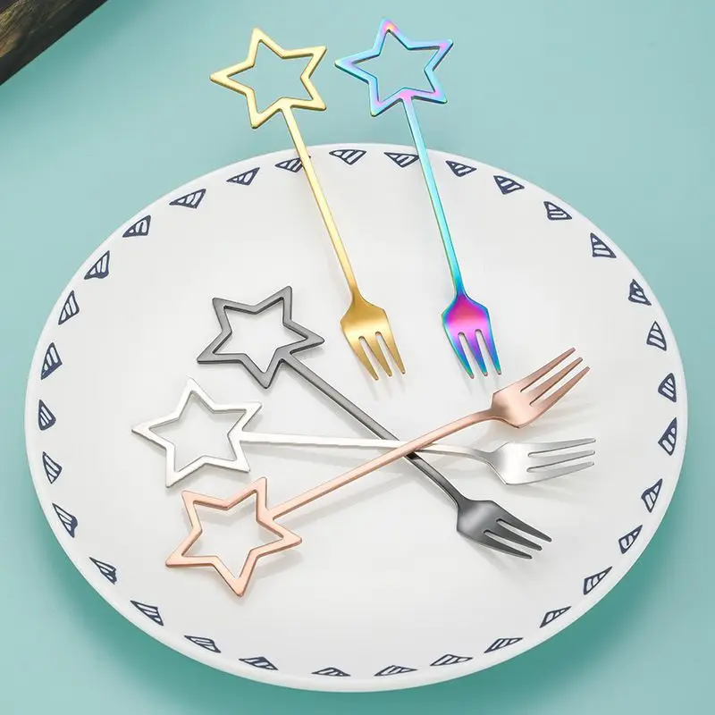 2 Pcs Coffee Spoon 304 Stainless Steel Creative Five-pointed Star Mini Spoons Fruit Fork Tiny Spoon Kitchen Accessories