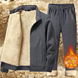 Traje de pantalones acolchados y gruesos para hombre, ropa deportiva holgada de lana de cordero, modelos de otoño e invierno