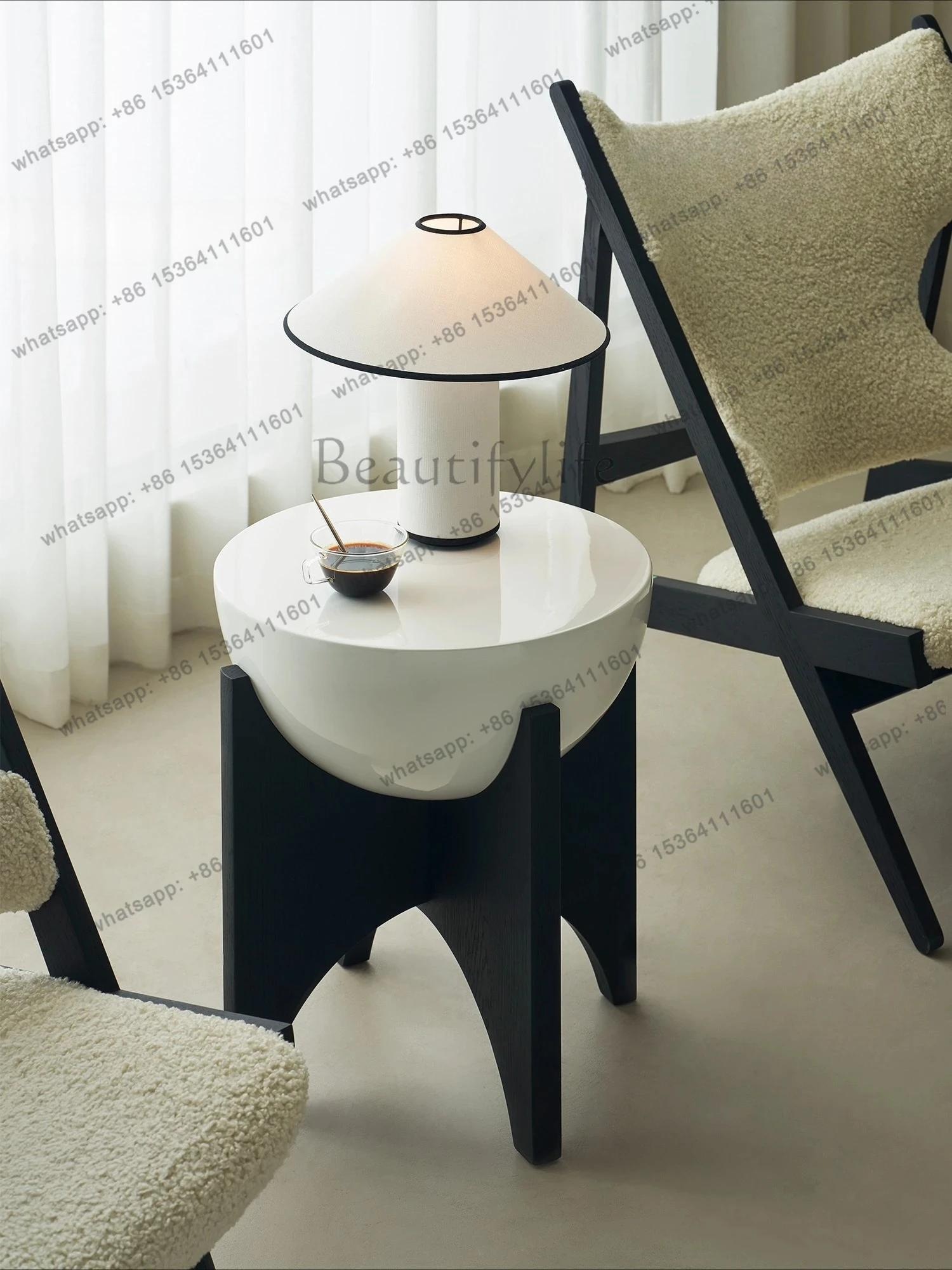 Qingquan side table North American imported oak solid wood small coffee table modern retro simple small round table