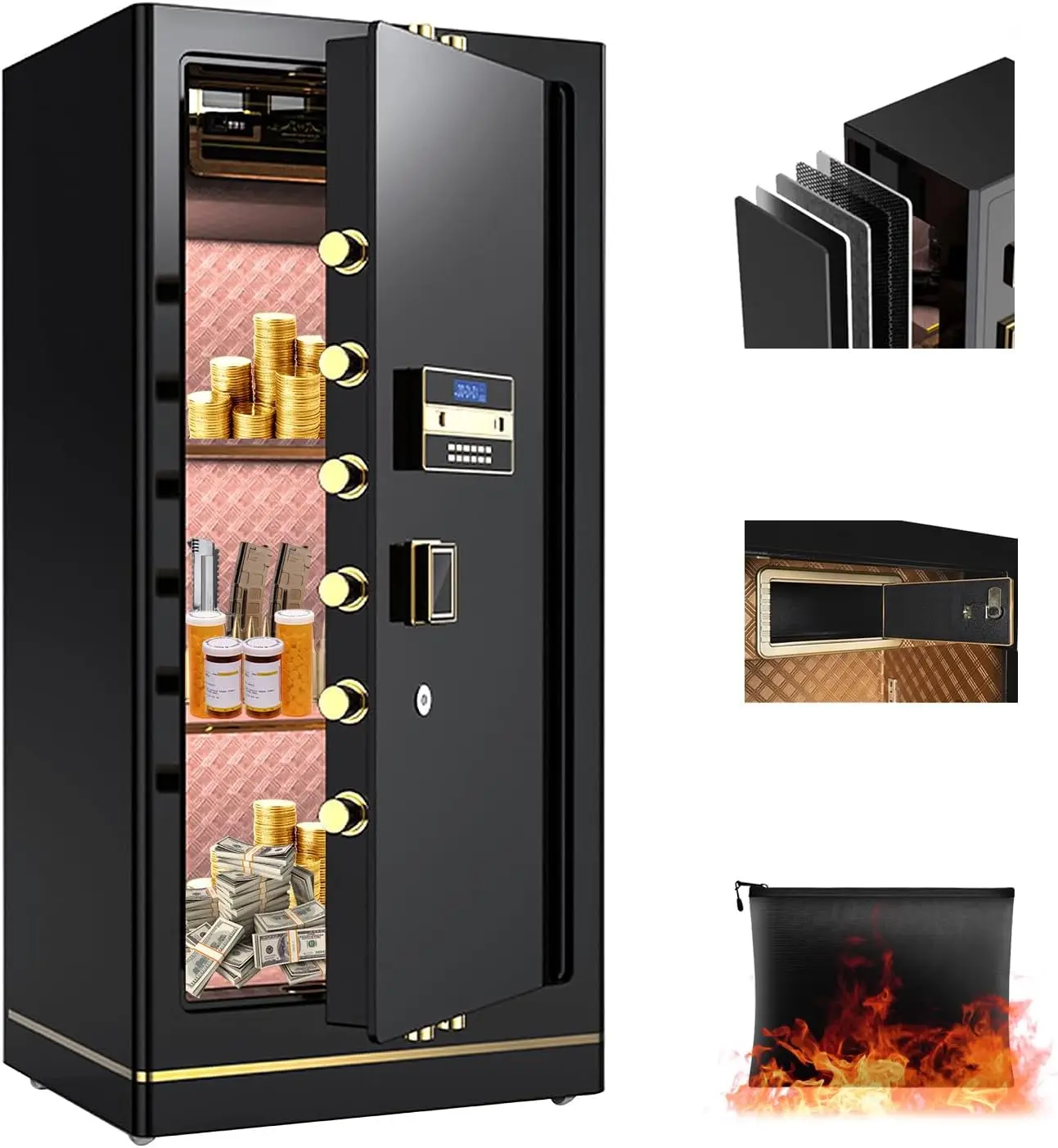 Large Security Safe - 8.1 Cu. Ft. Waterproof & Fireproof Home Safe with 2 Removable Shelves and Inner Cabinets for Storing Money